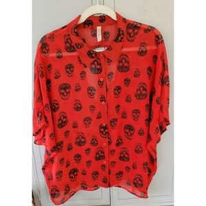 Red and Black Skull💀 Print Blouse